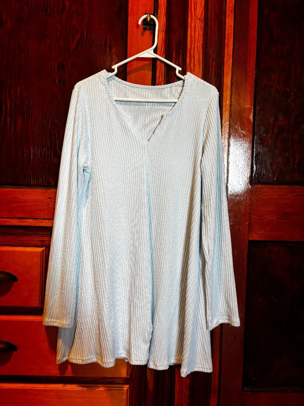 Unbranded Baby Blue Ribbed V-Neck Tunic w/ Rounded Hem in Front Size XXL